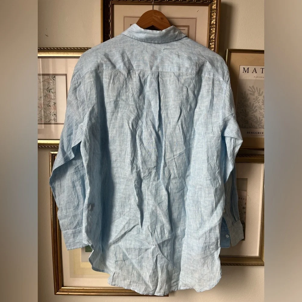 J. McLaughlin 100% Linen Quarter Button Up Blouse Top Blue Large - Picture 7 of 11